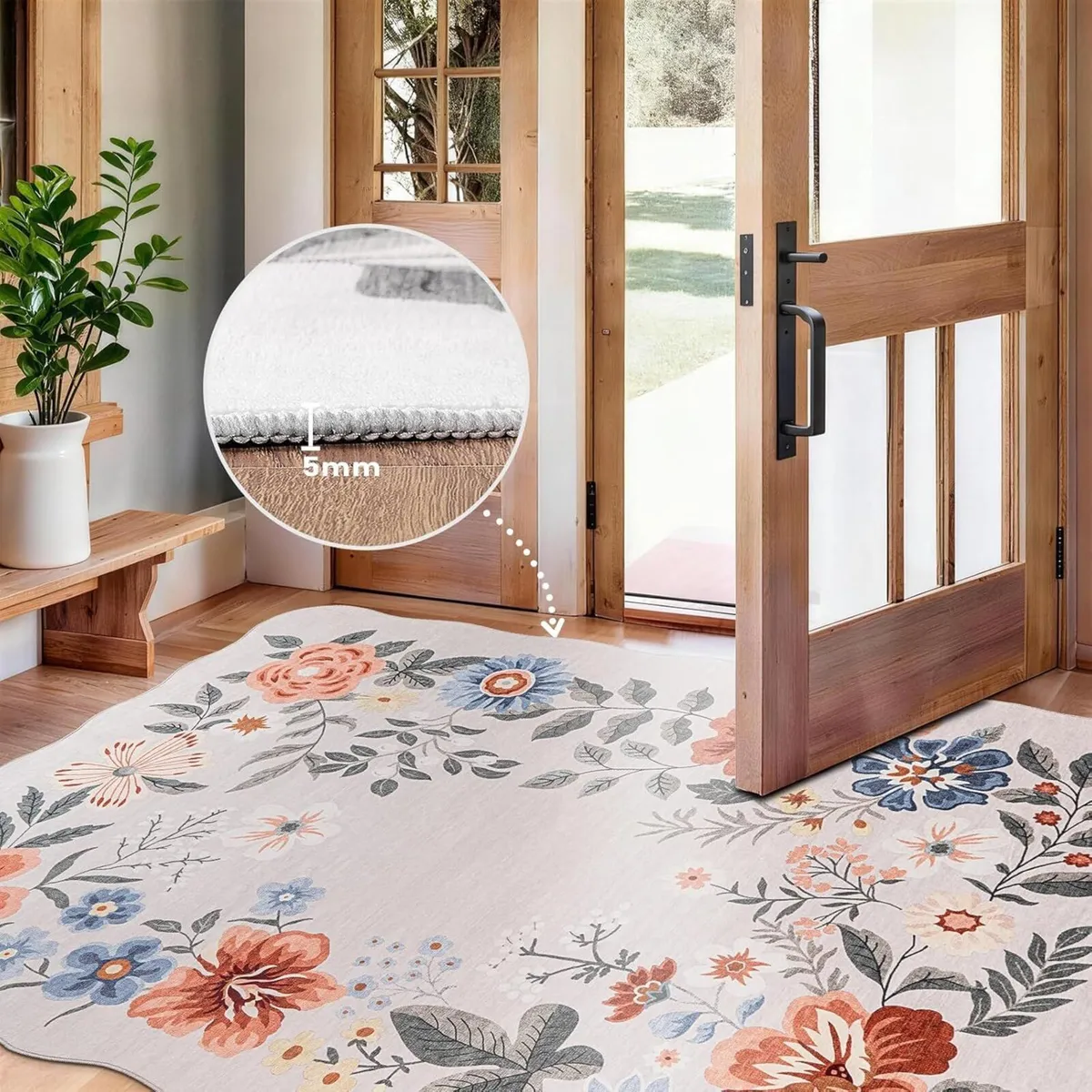 Floral Living Room Rug Vintage Scalloped Boho - Image 3