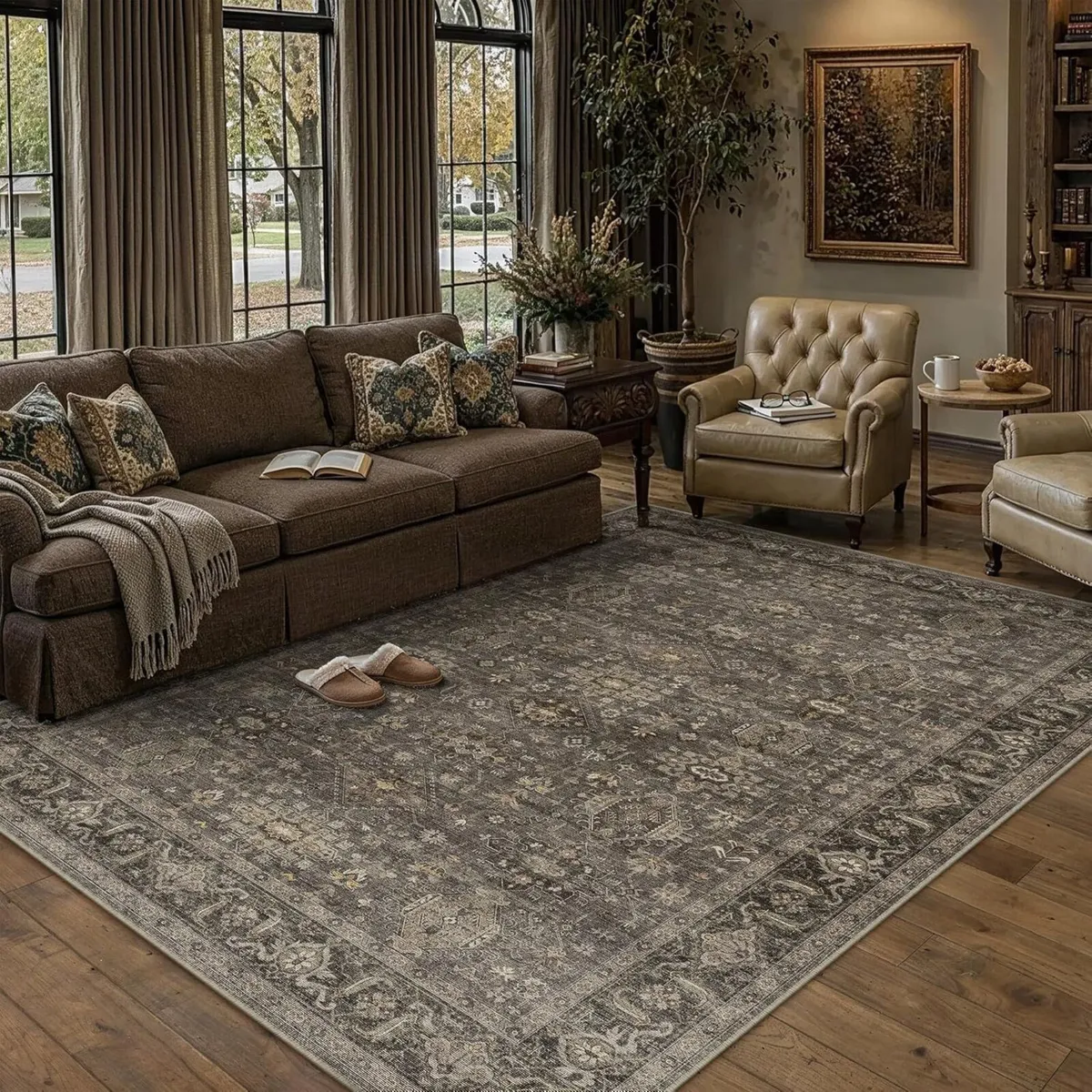 Vintage Living Room Rug 160 x 230 cm Brown - Image 1