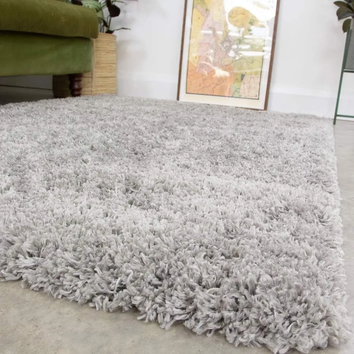 Silver Thick Shaggy Rug Light Grey Modern Durable - Image 2
