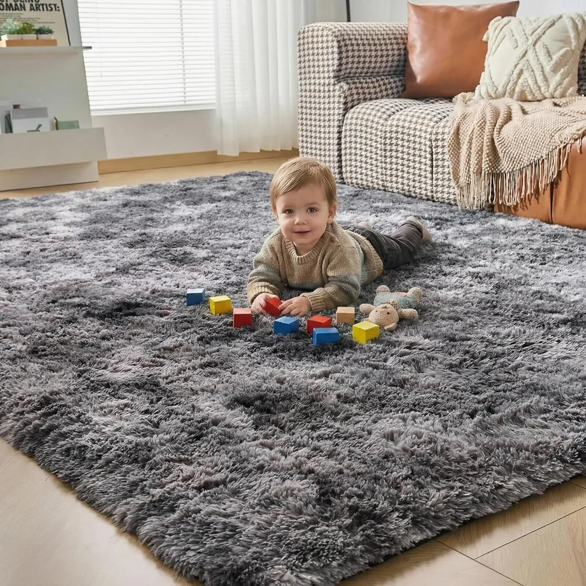 Fluffy Shaggy Rugs Living Room -Extra Large Non - Image 1
