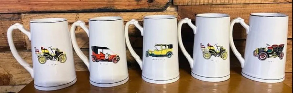 5 Vintage motor vehicle tankards - Image 1