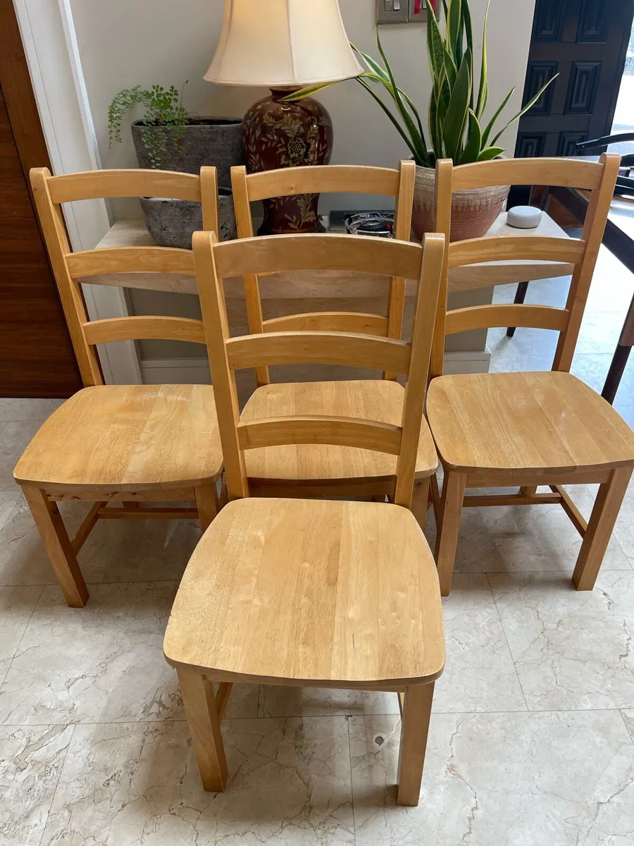 4 x Solid White Oak Wooden Kitchen Dining Chairs - Image 1