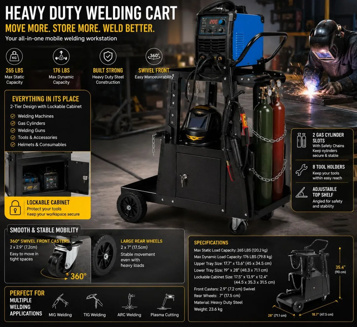 Heavy Duty Welding Cart with Lockable Cabinet and - Image 2