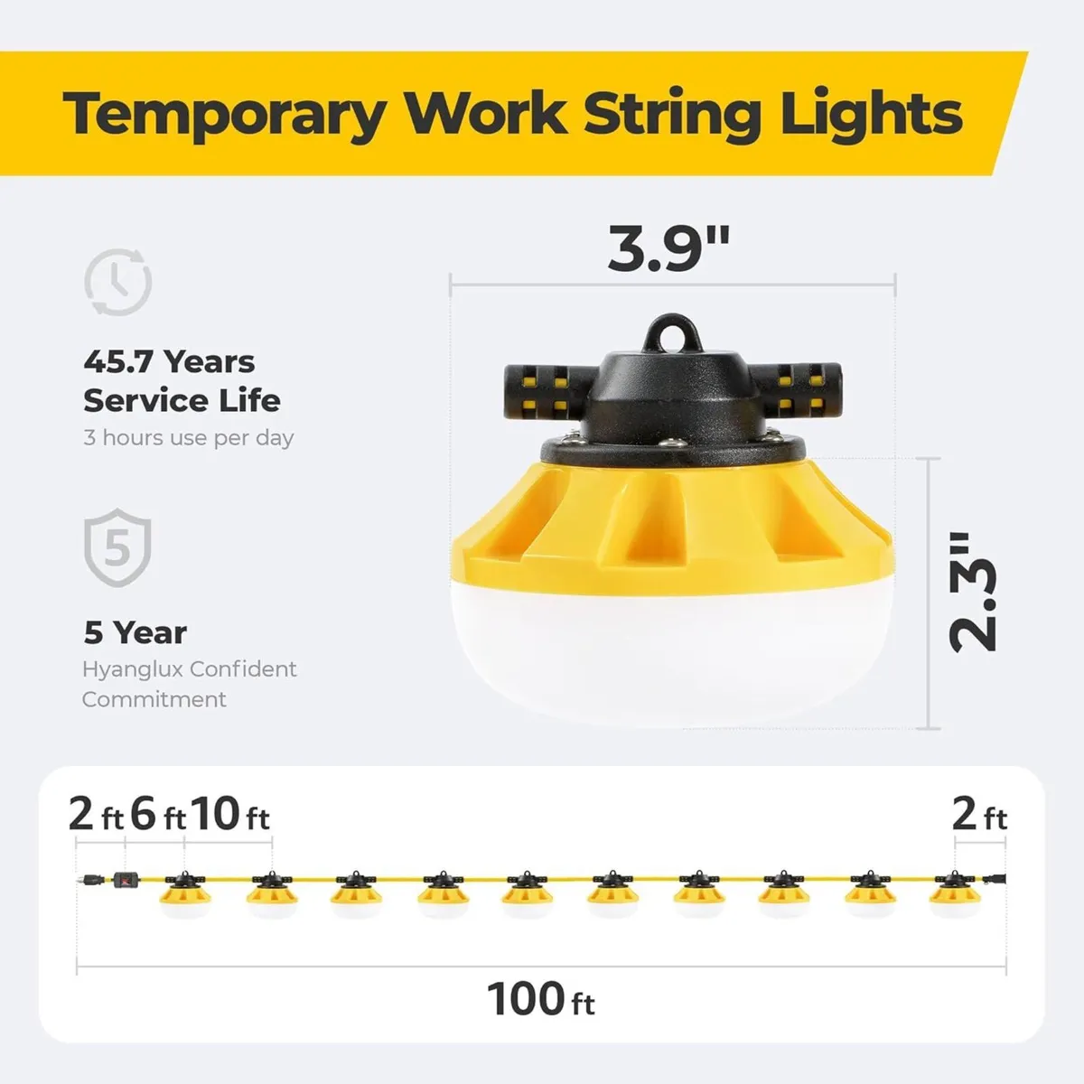 100FT Construction String Lights with Switch - Image 2