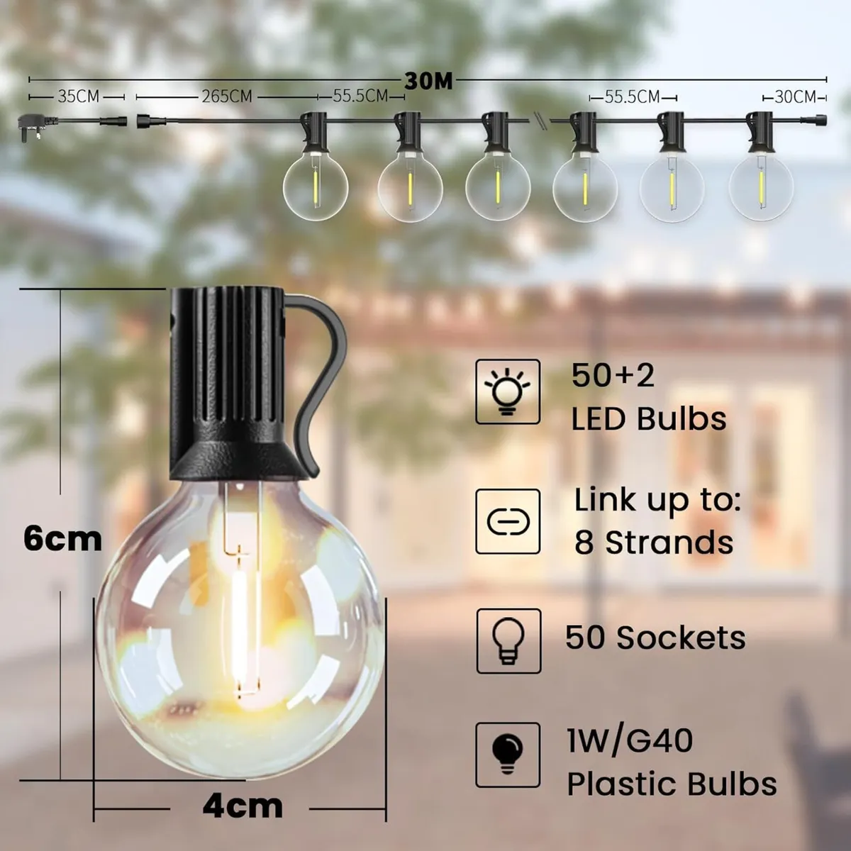 Outdoor String Lights Main Powered 200FT 60M - Image 2