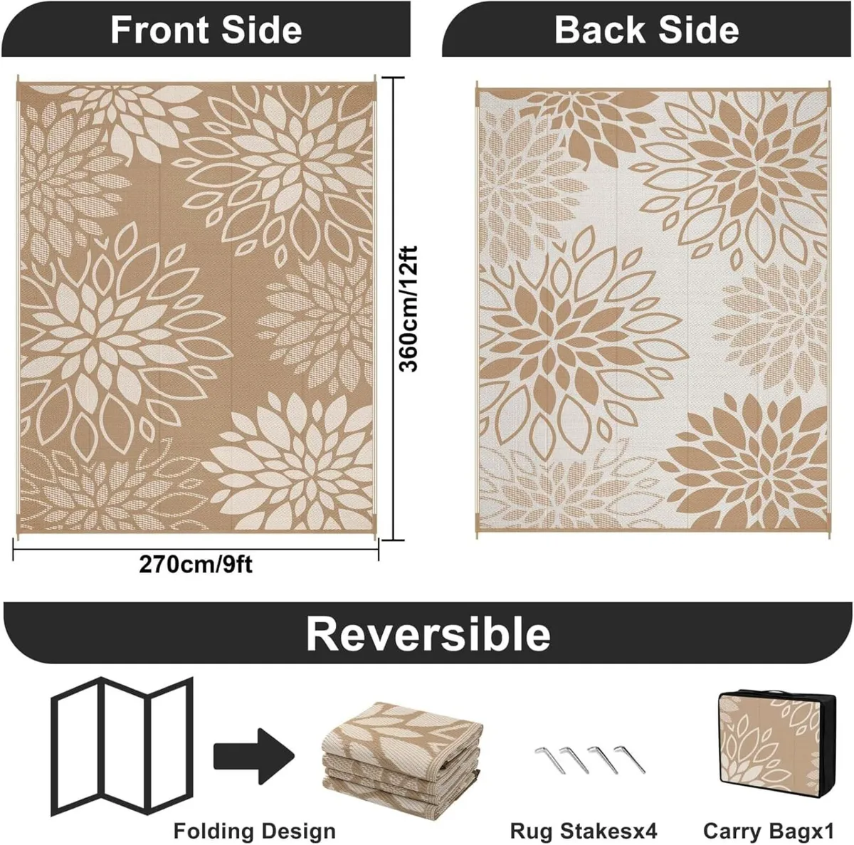 Outdoor Rug 270 x 360 cm Large Reversible Garden - Image 2