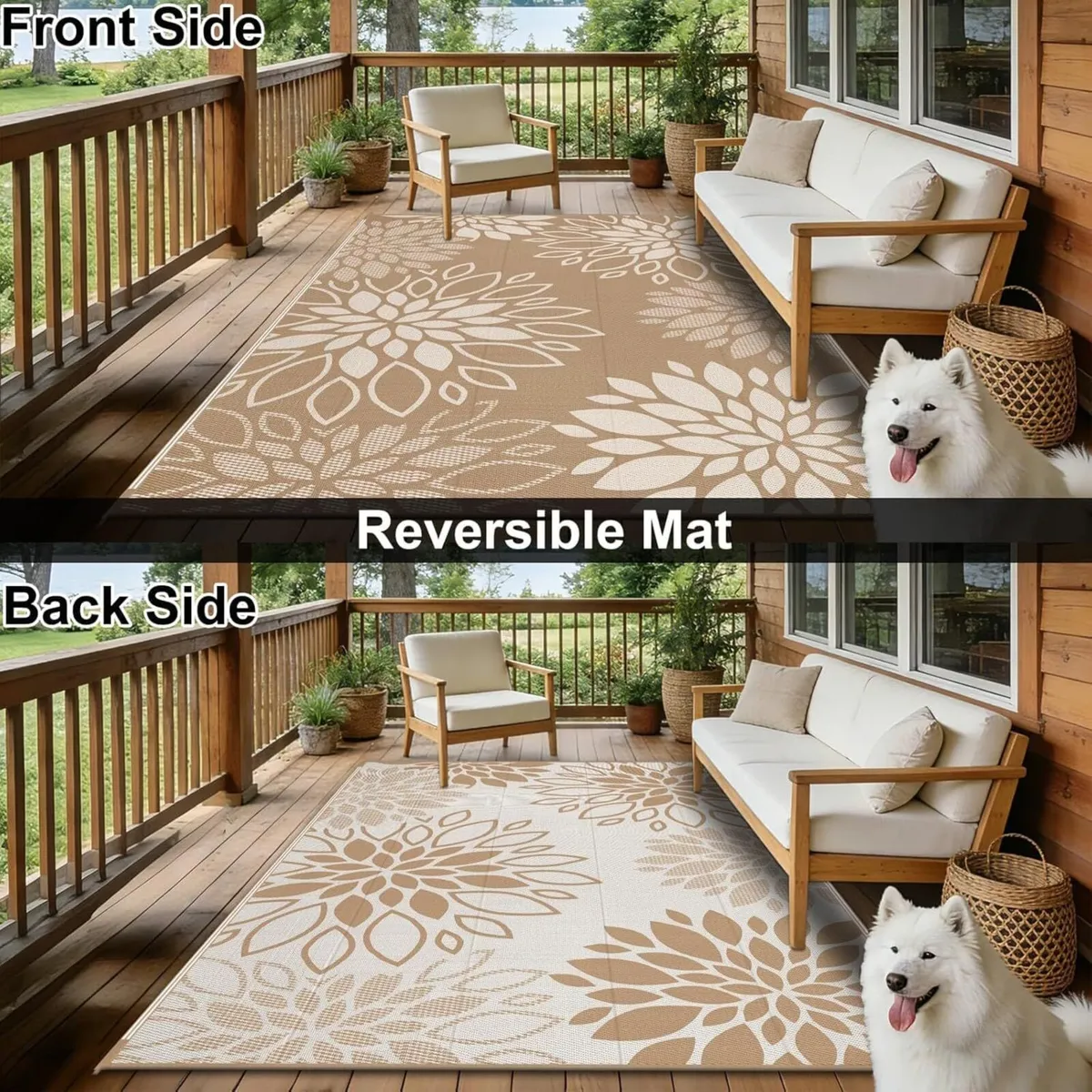 Outdoor Rug 270 x 360 cm Large Reversible Garden - Image 4