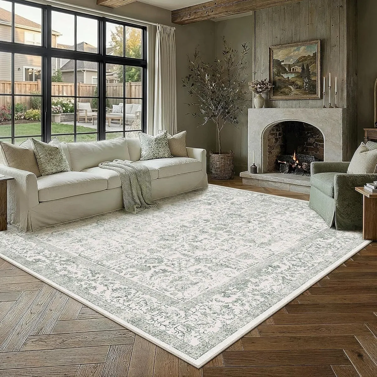 Vintage Green Rugs Living Room Washable Non Slip - Image 4