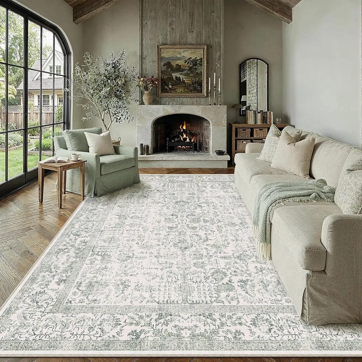 Vintage Green Rugs Living Room Washable Non Slip - Image 1