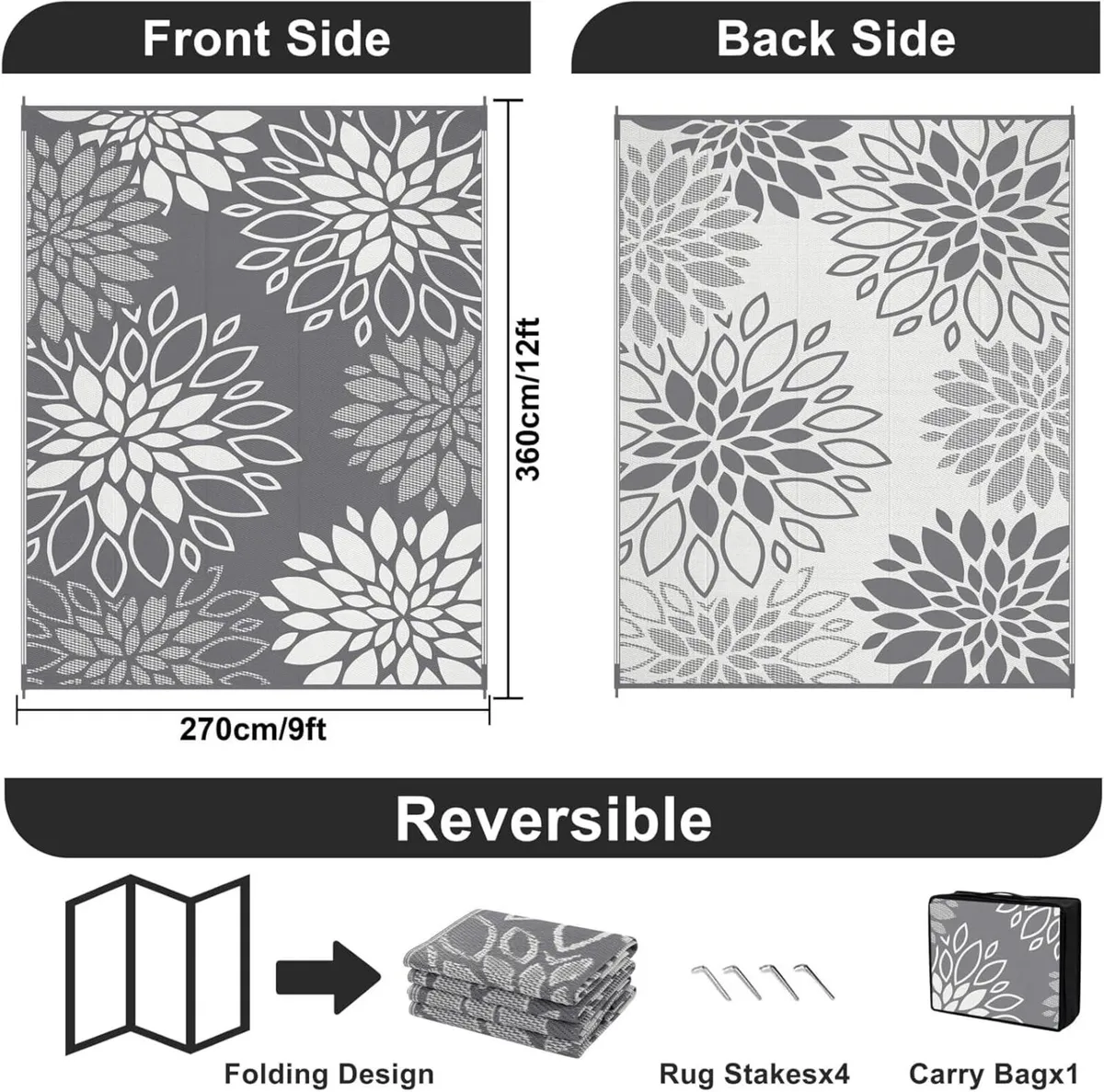 Outdoor Rug 270 x 360 cm Large Reversible Garden - Image 2