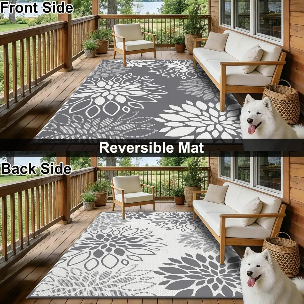Outdoor Rug 270 x 360 cm Large Reversible Garden - Image 4