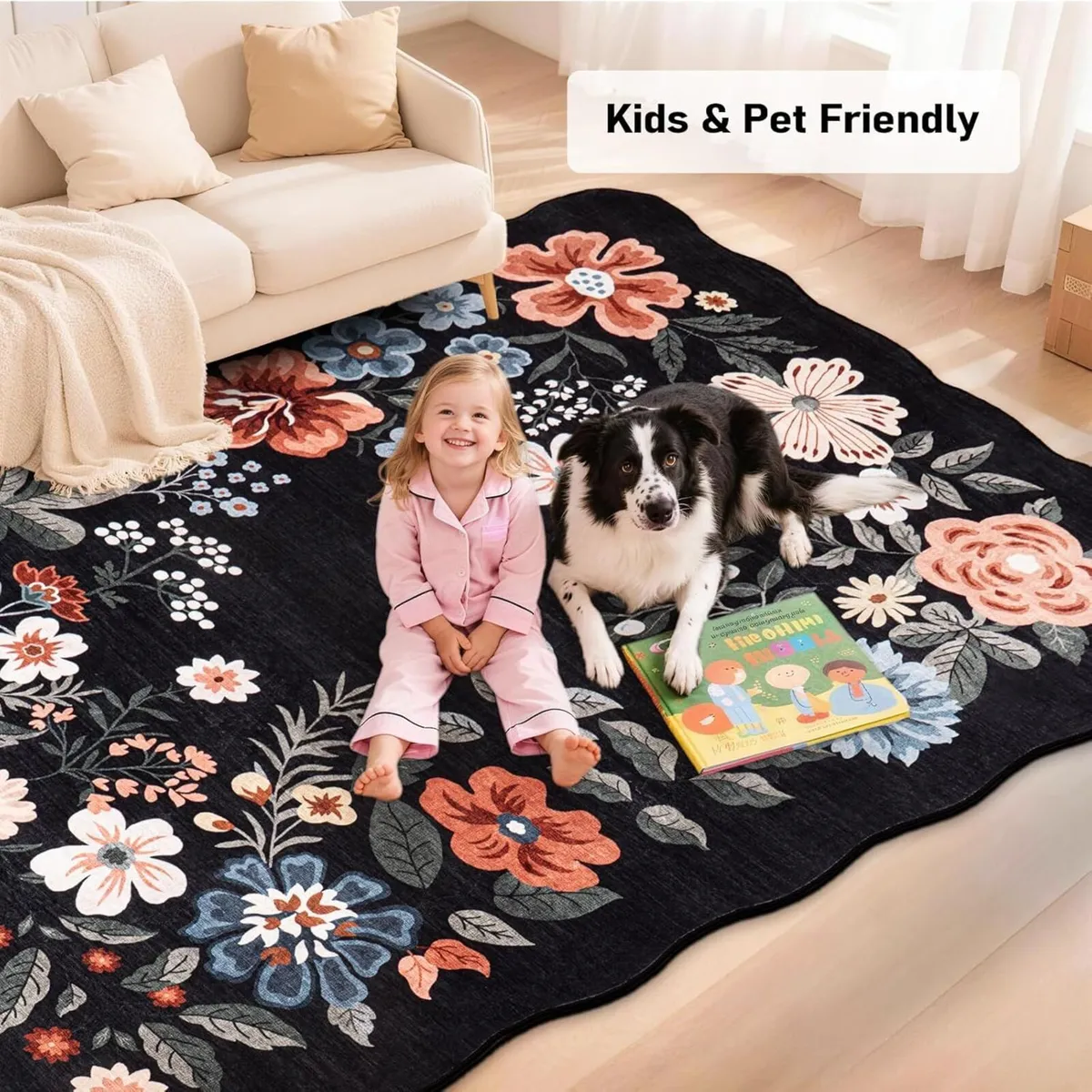 Floral Living Room Rug Vintage Scalloped Boho - Image 4