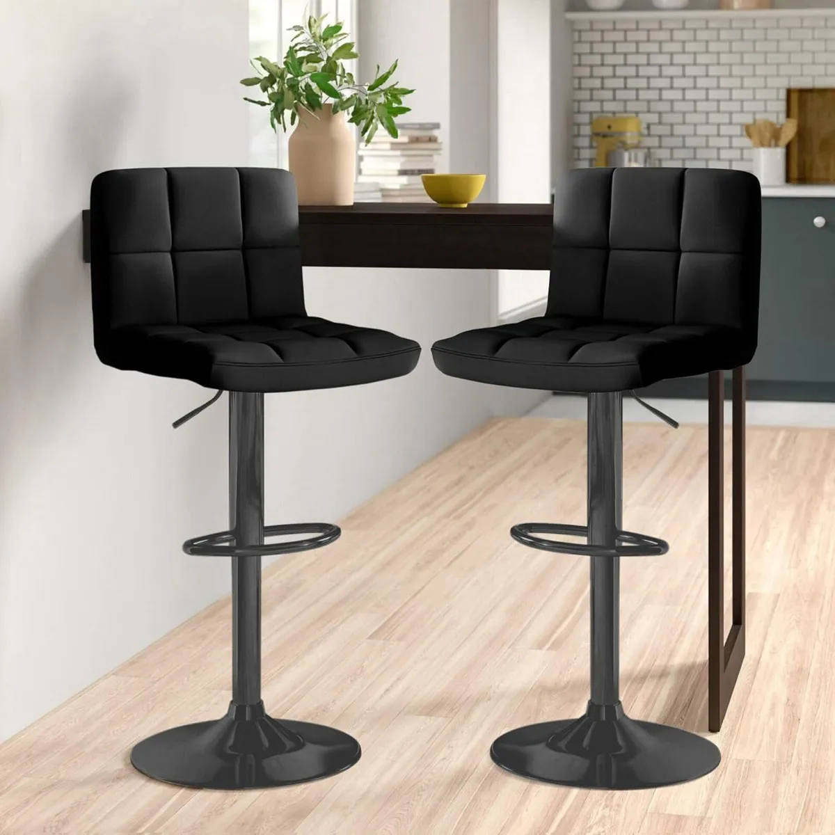 2X Faux Leather Swivel Bar Stools with a Matt - Image 2