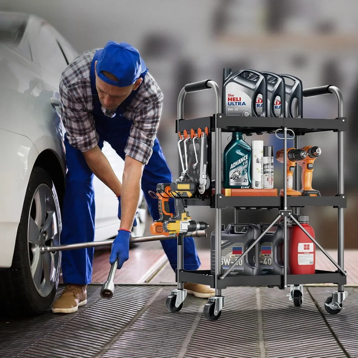 3 Tier Rolling Tool Cart with Ergonomic Handle - Image 2