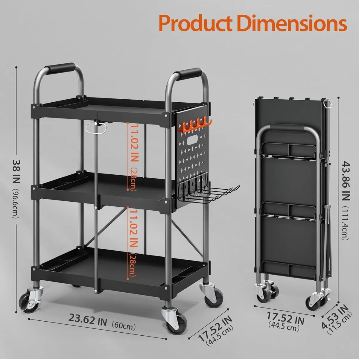 3 Tier Rolling Tool Cart with Ergonomic Handle - Image 3
