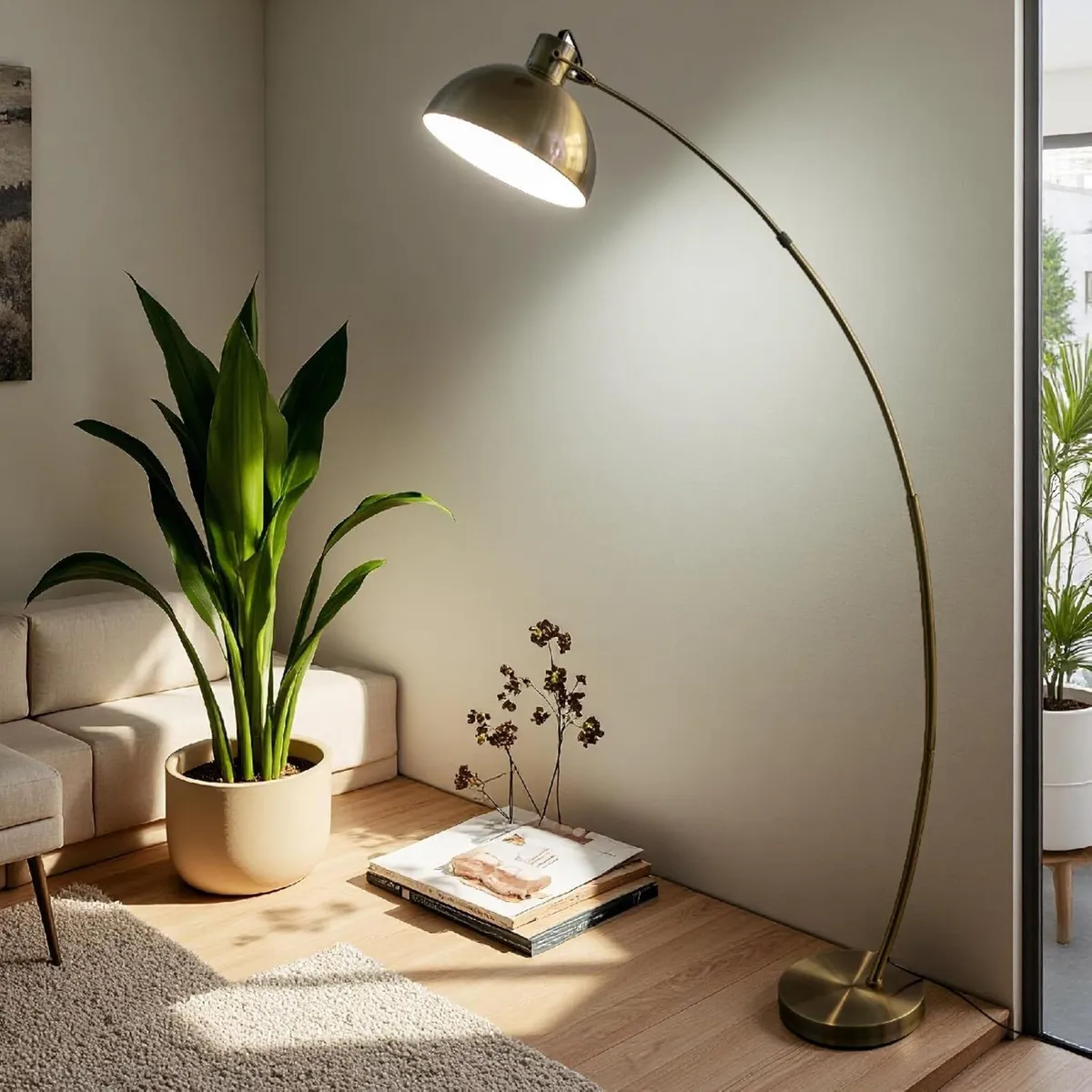 Modern Adjustable Floor Lamp in Antique Brass and - Image 1