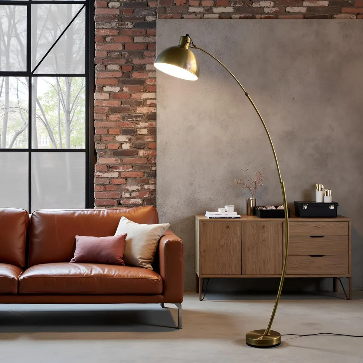 Modern Adjustable Floor Lamp in Antique Brass and - Image 2