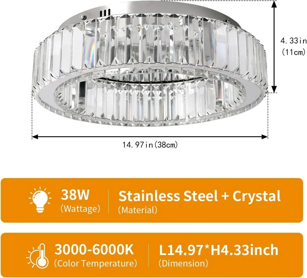 Crystal Ceiling Light Modern Chandelier Dimmable - Image 2