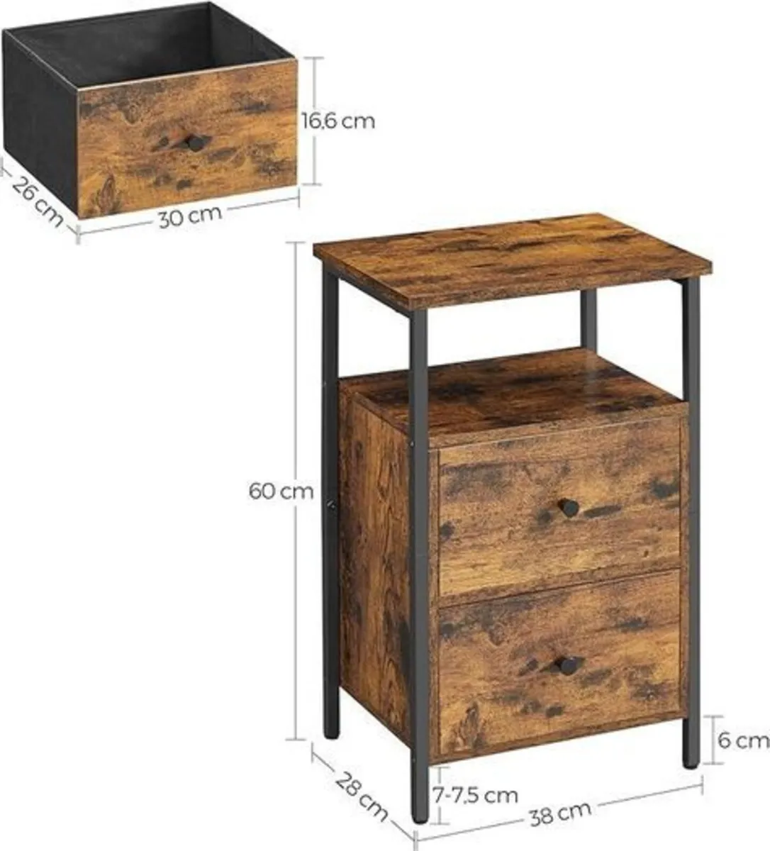 Set of 2 Industrial Bedside Tables with Drawers an - Image 4
