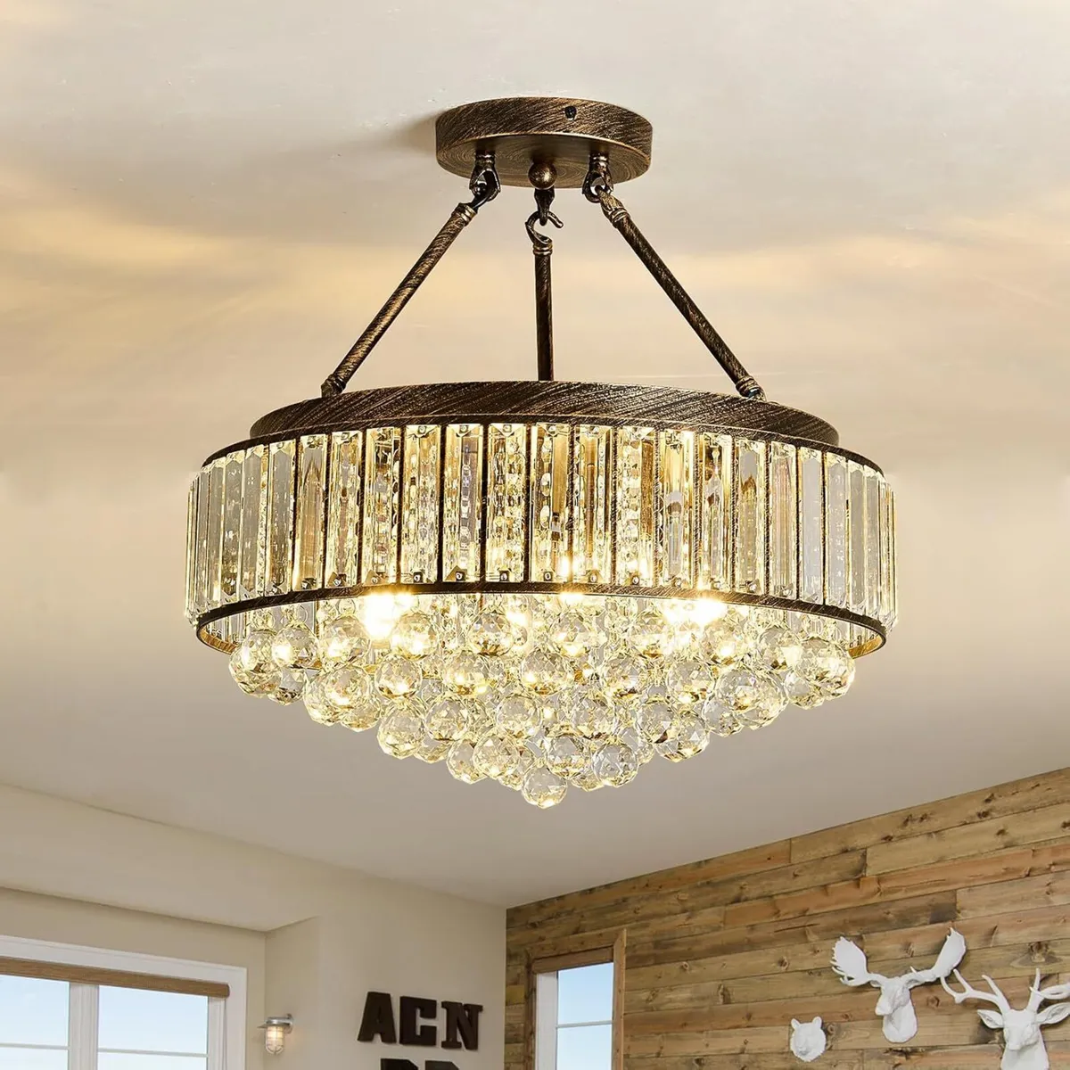 6-Lights Modern Crystal Chandelier Bronze Metal - Image 1
