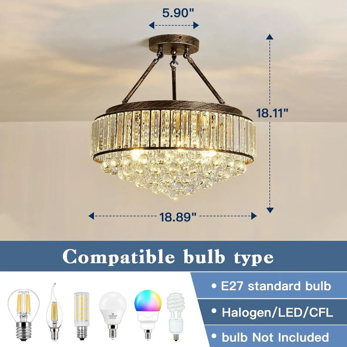6-Lights Modern Crystal Chandelier Bronze Metal - Image 2