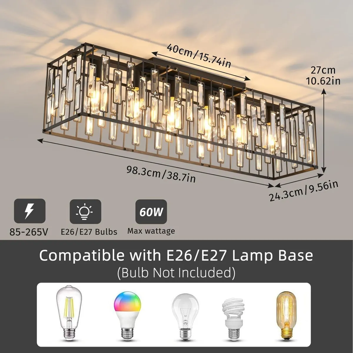 Modern Crystal Ceiling Light 6 Black Chandelier - Image 3