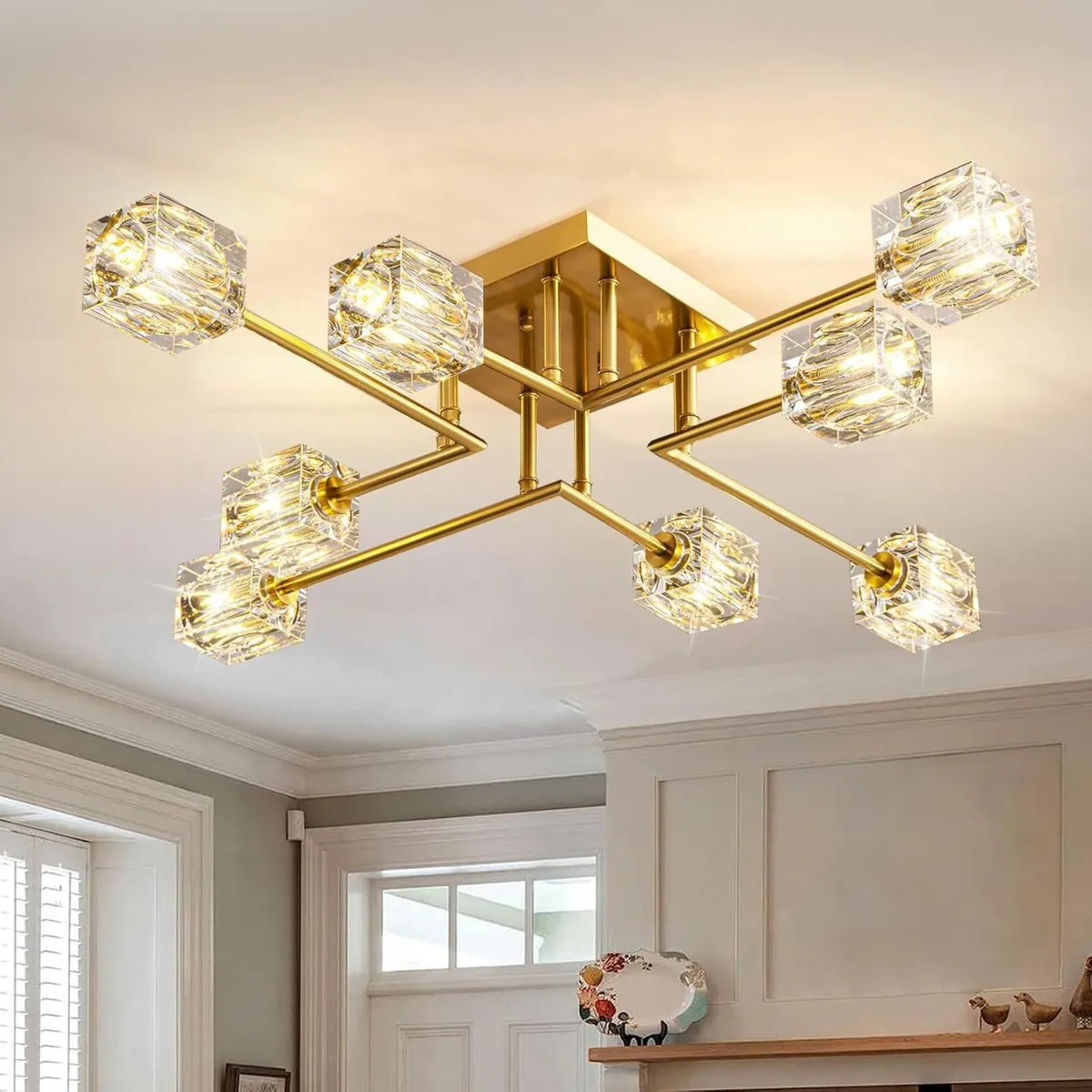Gold Crystal Ceiling Lights Modern Sputnik - Image 1