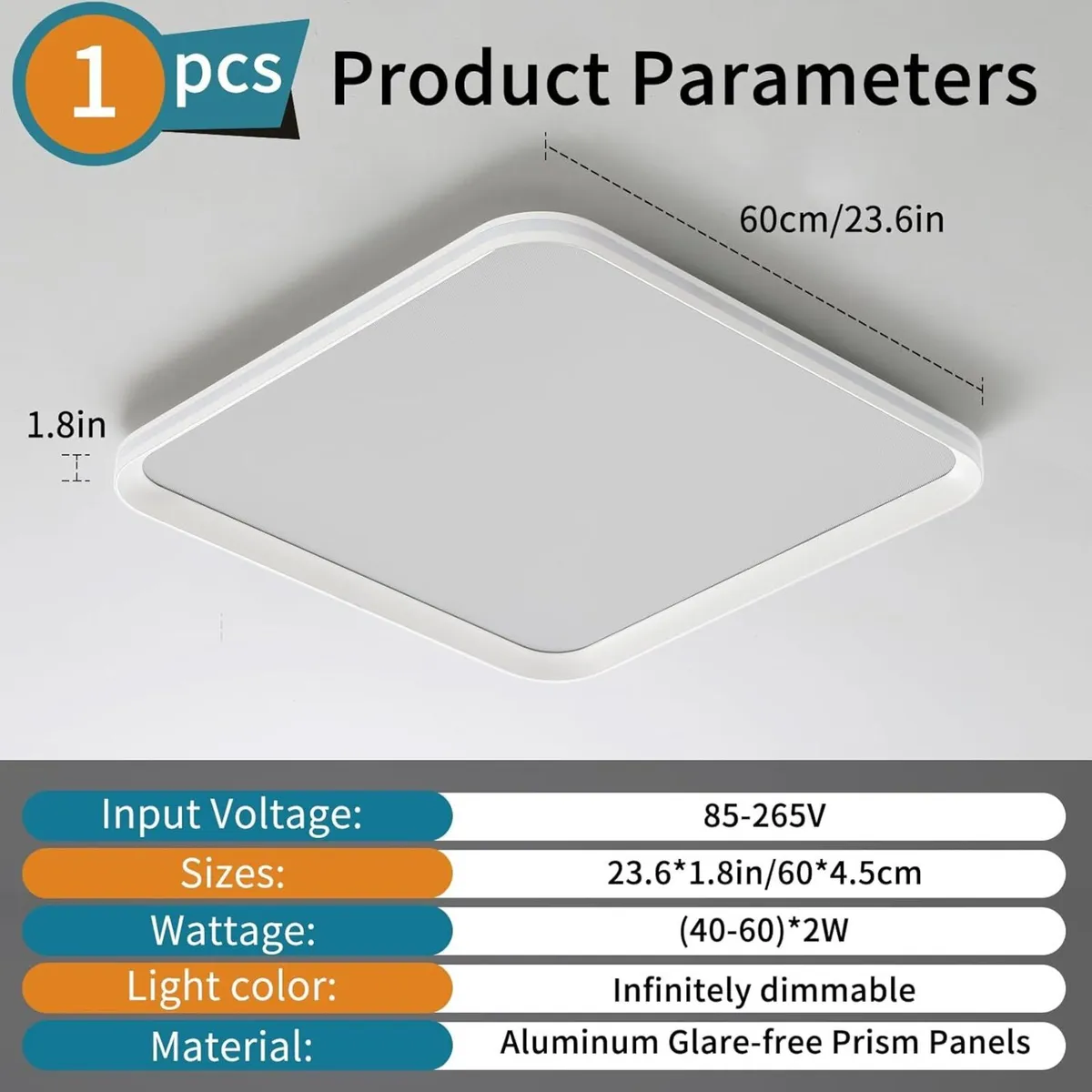 LED Square Ceiling Light 60cm Flush Living Room - Image 3