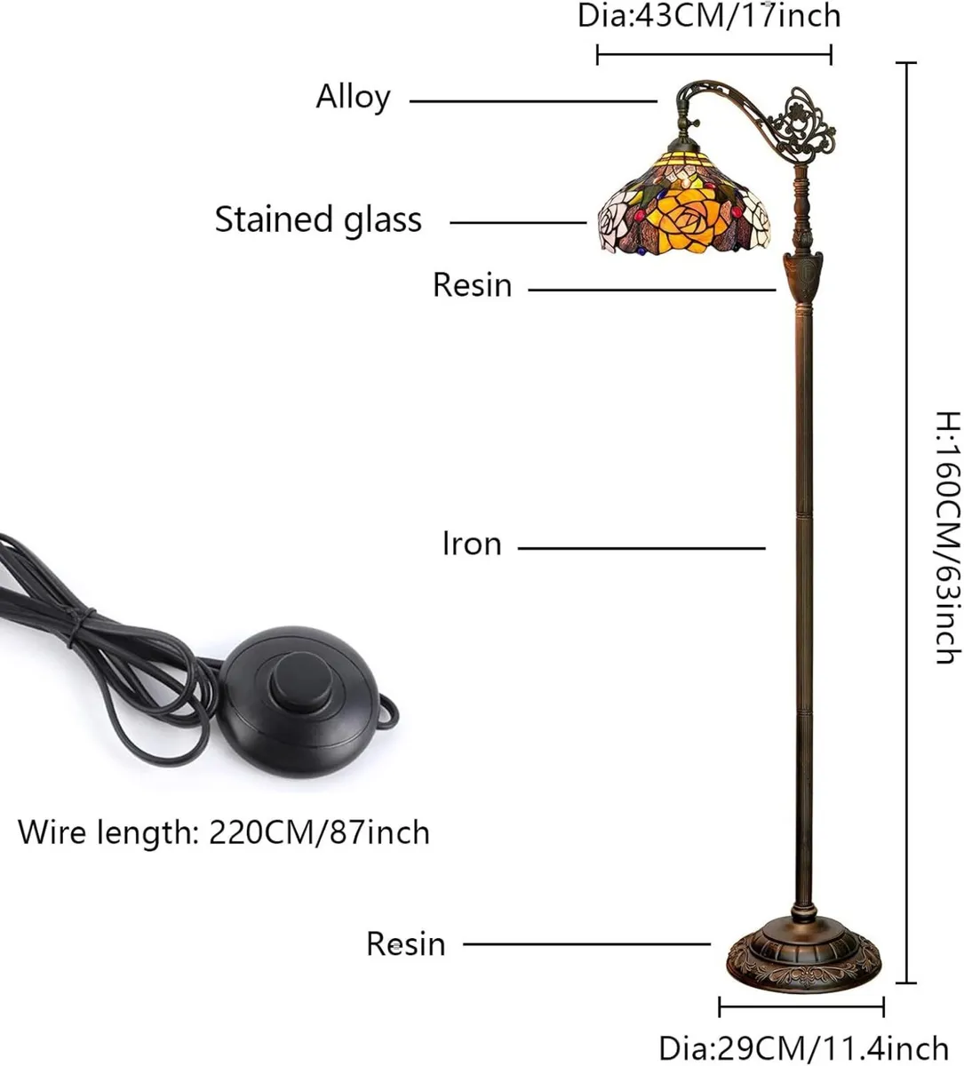 Tiffany Floor Lamp Vintage Standing Rose flowers - Image 2