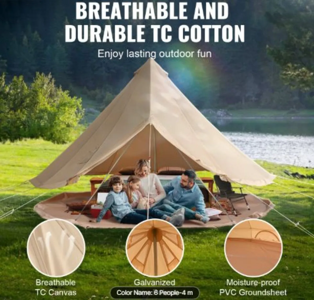 Canvas Bell Tent,4 Seasons 4 m/13.12 ft Yurt Tent - Image 2