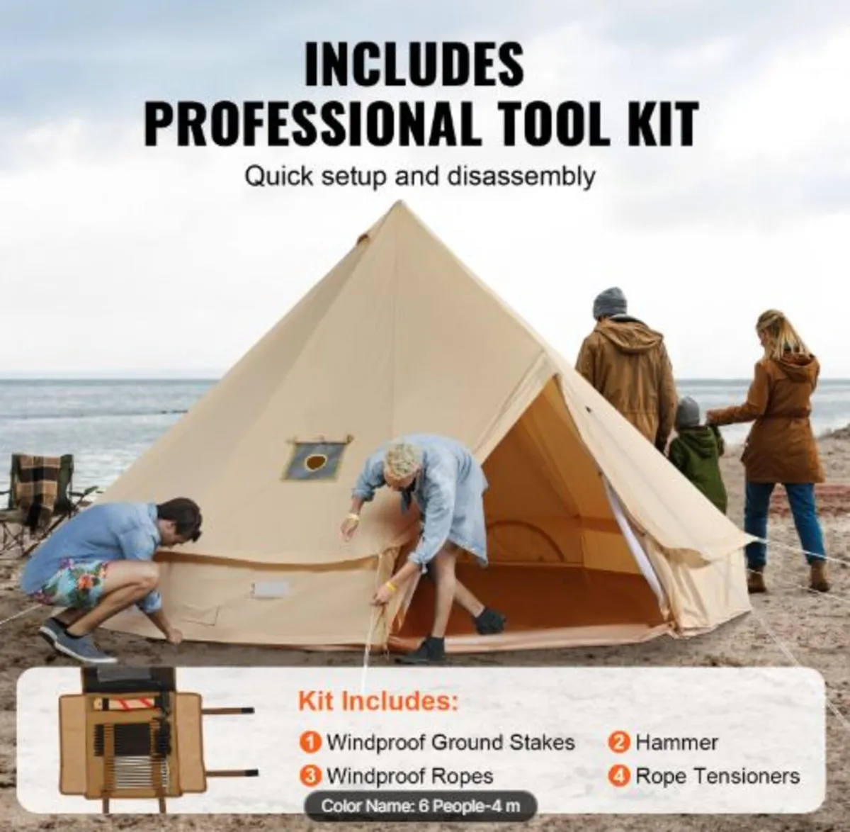 Canvas Bell Tent,4 Seasons 4 m/13.12 ft Yurt Tent - Image 4