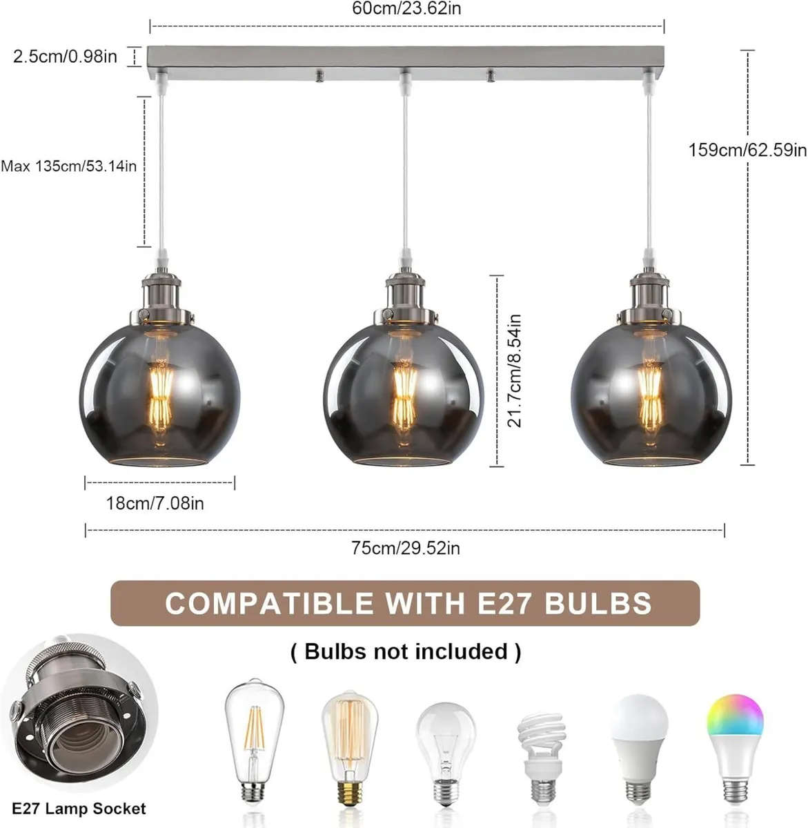 Ceiling Lighting Vintage 3 Pendant Light Glass - Image 3