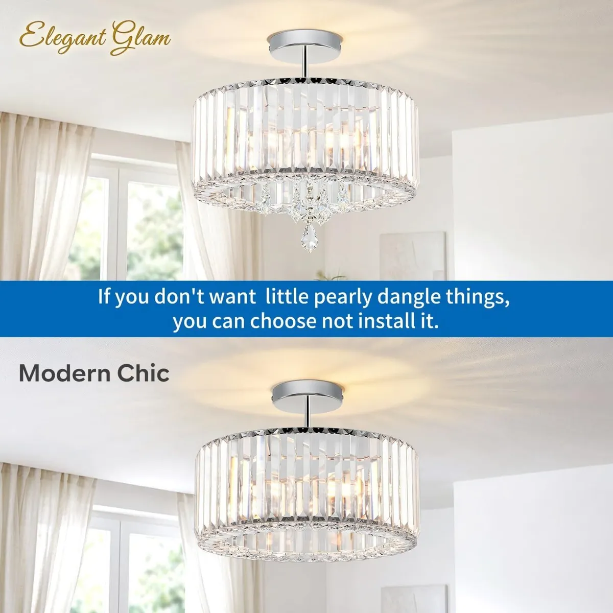 Crystal Ceiling Lights 3-Light Modern Chandeliers - Image 4