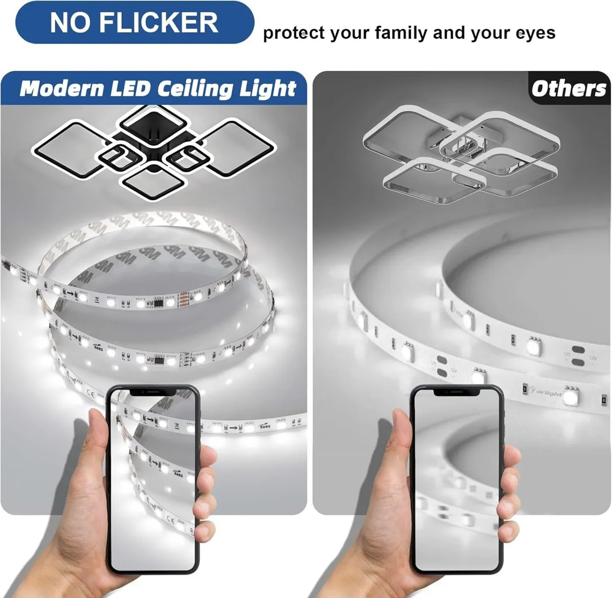 Modern LED Ceiling Lights Flush Mount 48W Black - Image 4