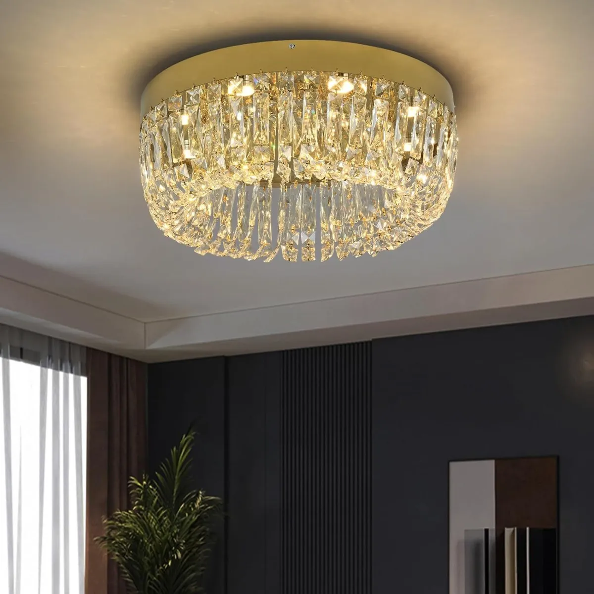 Luxury Gold Crystal Chandelier Flush Mount - Image 1
