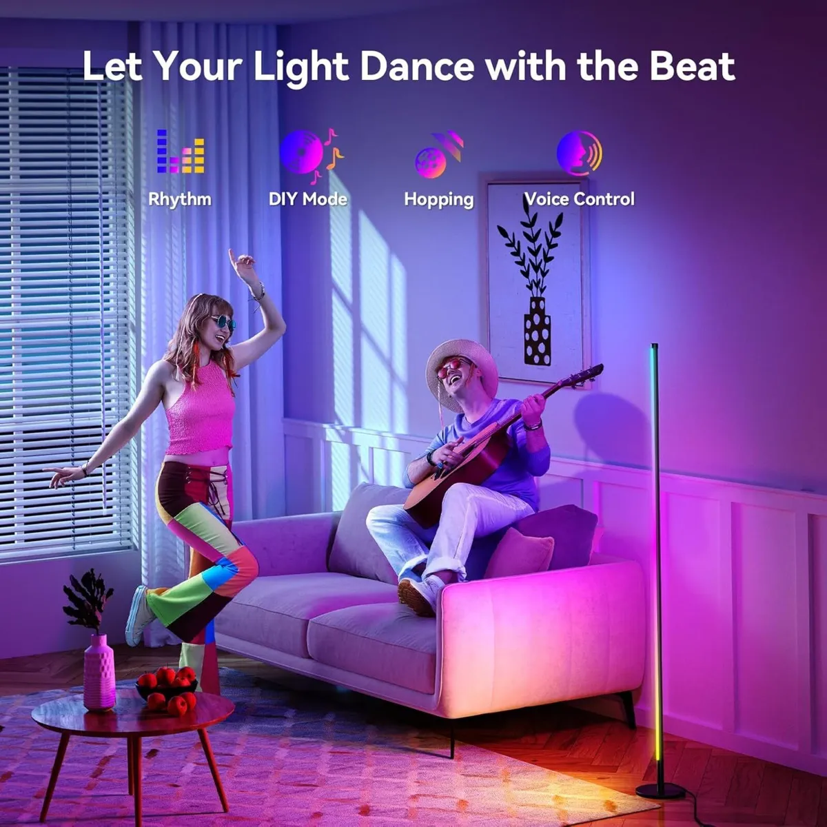 2 Pack Smart LED Floor Lamp RGB Color Changing - Image 2