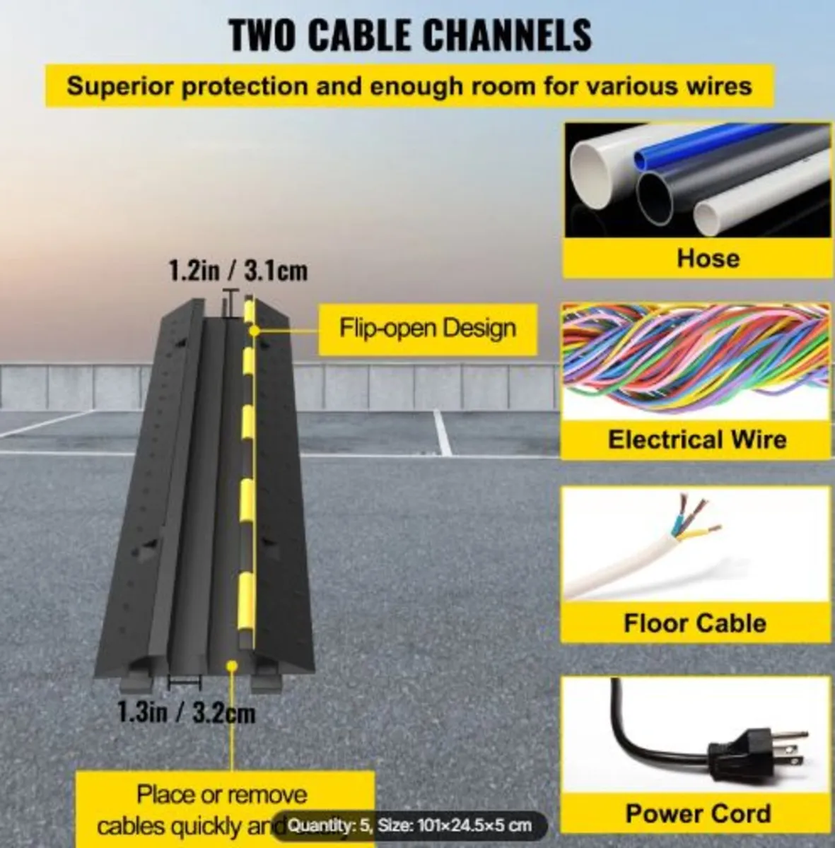 Cable Protector Ramp 101x24.5x5cm,5 Packs 2Channel - Image 3