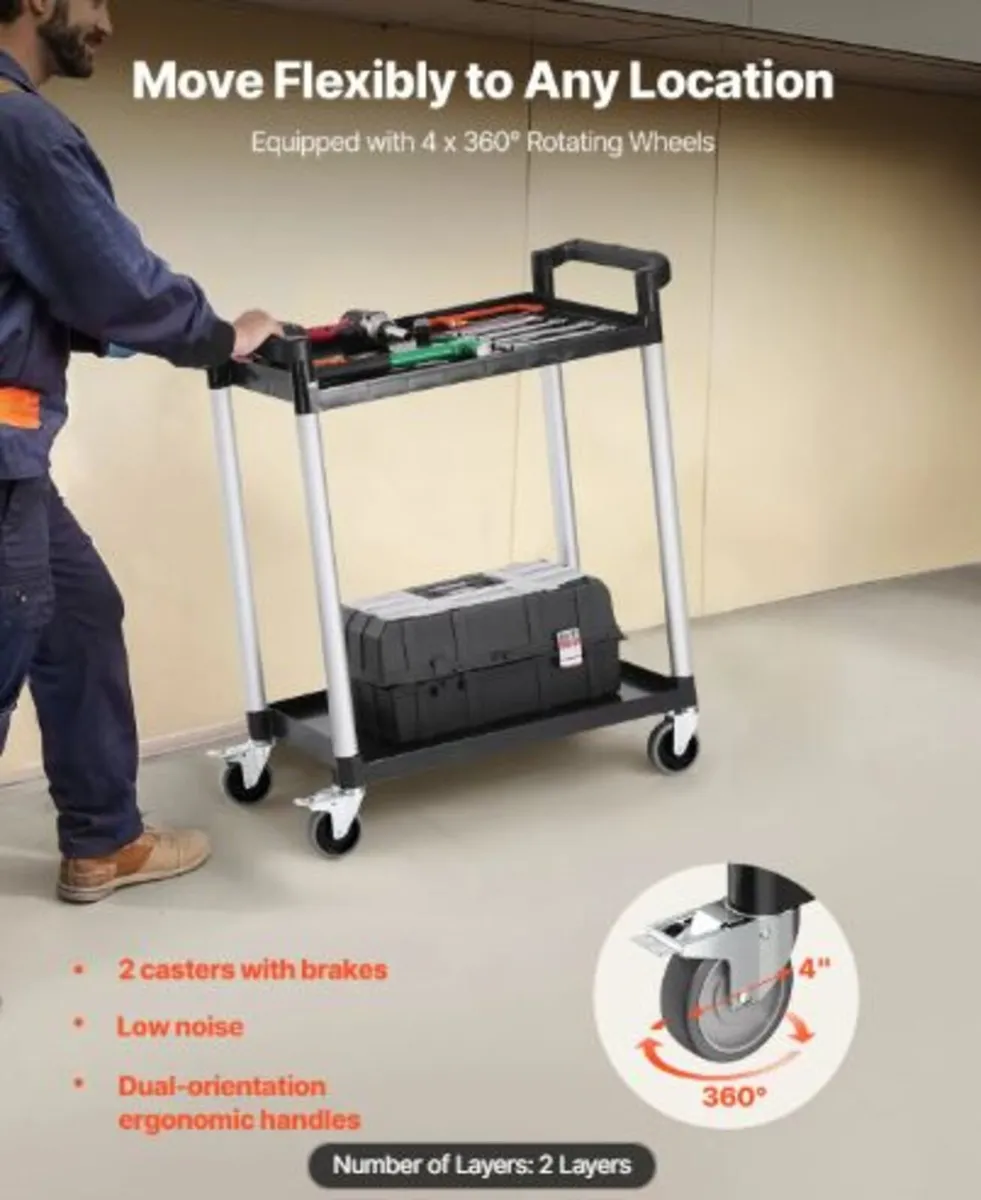 Utility Cart,300 lbs Load Capacity, 2-tier Utility - Image 2