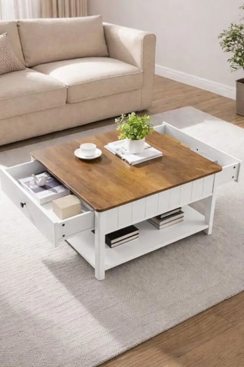 Square Coffee Table with Storage Drawers Walnut an - Image 2