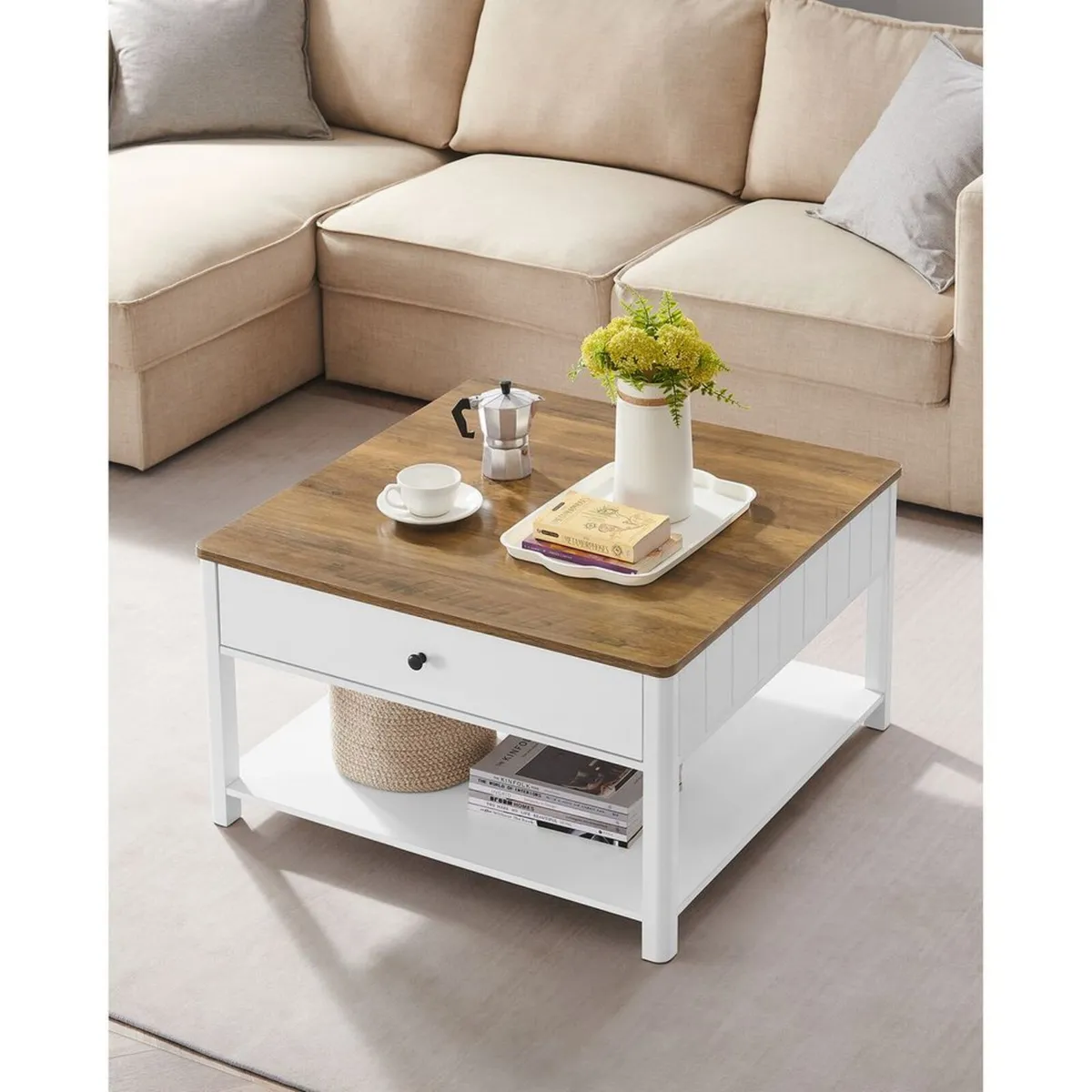Square Coffee Table with Storage Drawers Walnut an - Image 3