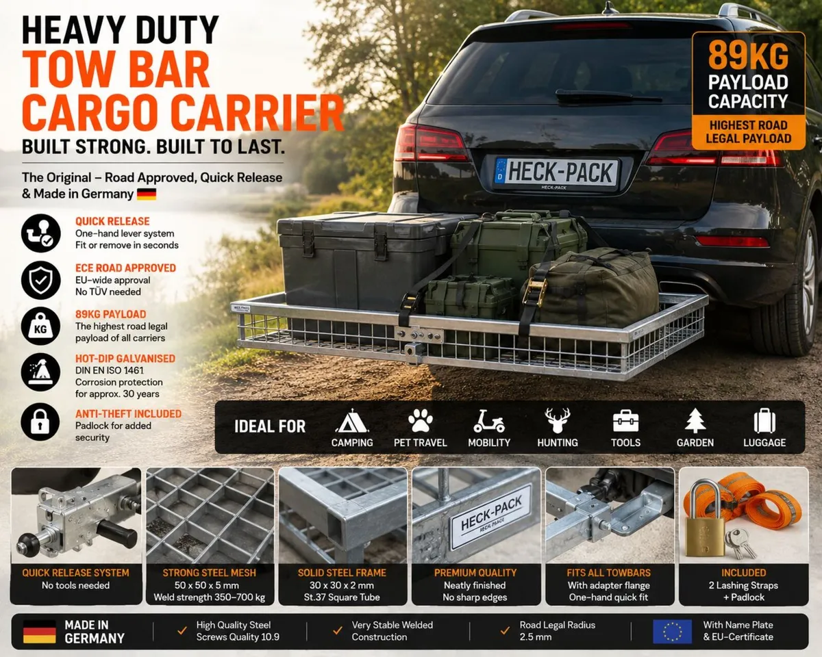 Galvanised Tow Bar Cargo Carrier with Quick Releas - Image 1