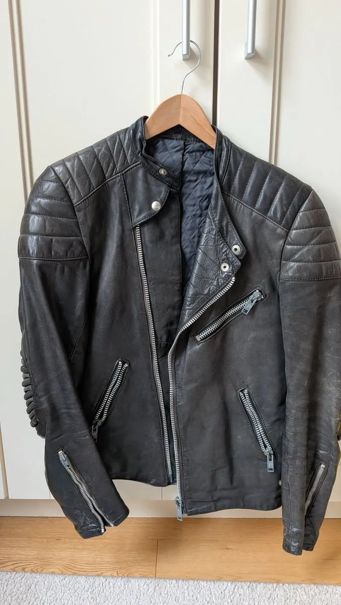 Vintage Heavy Leather Jacket (Size S) - Image 2