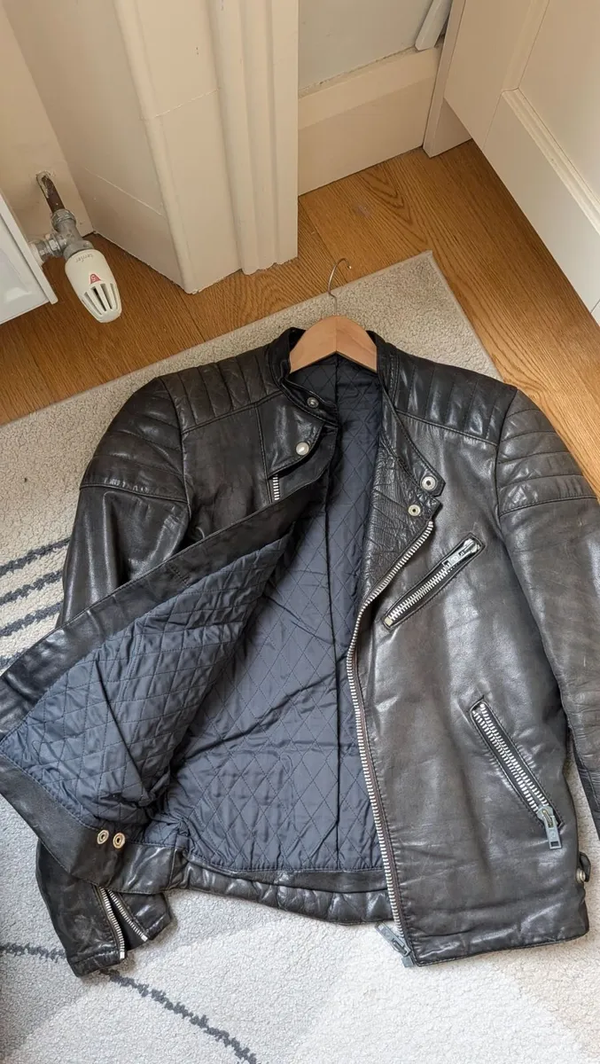 Vintage Heavy Leather Jacket (Size S) - Image 3