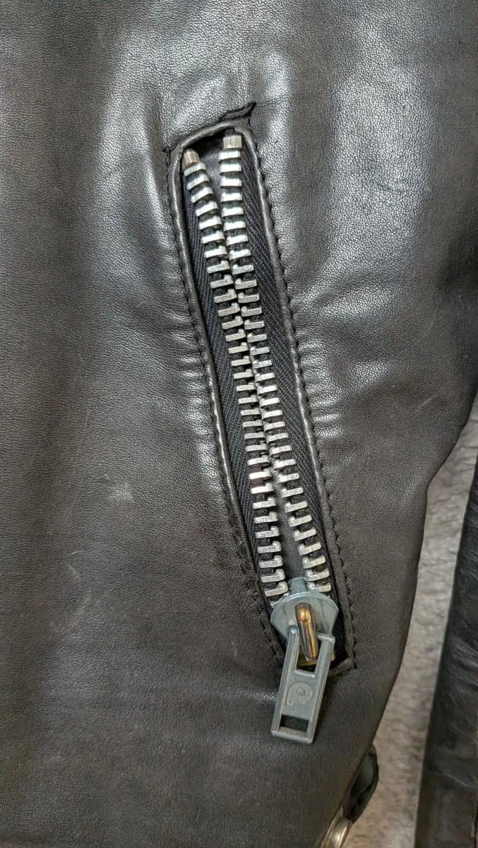 Vintage Heavy Leather Jacket (Size S) - Image 4