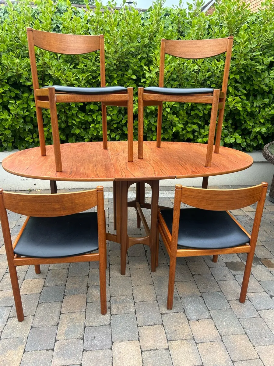 Mid century danish chairs & gatefold table set - Image 2