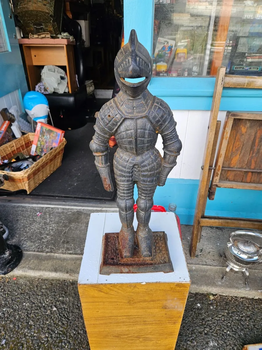 Vintage Cast Iron Door Stop Knight Fire Irons - Image 1
