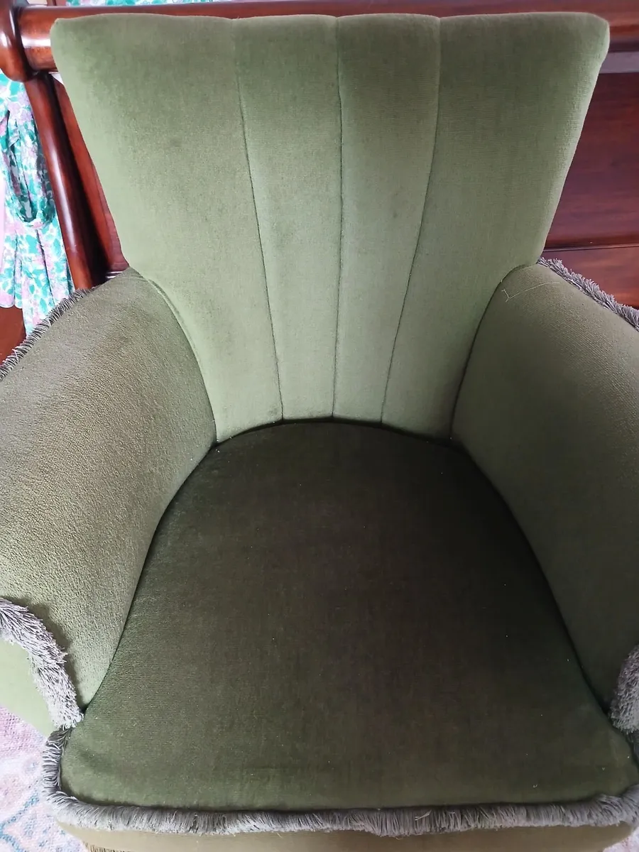 Art deco armchair in olive green velvet - Image 2
