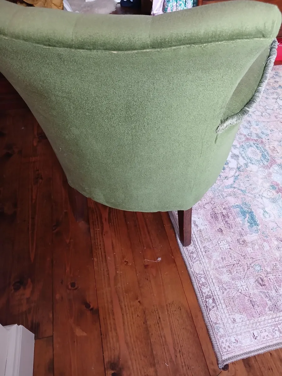 Art deco armchair in olive green velvet - Image 4