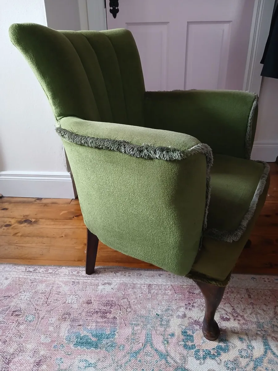 Art deco armchair in olive green velvet - Image 3