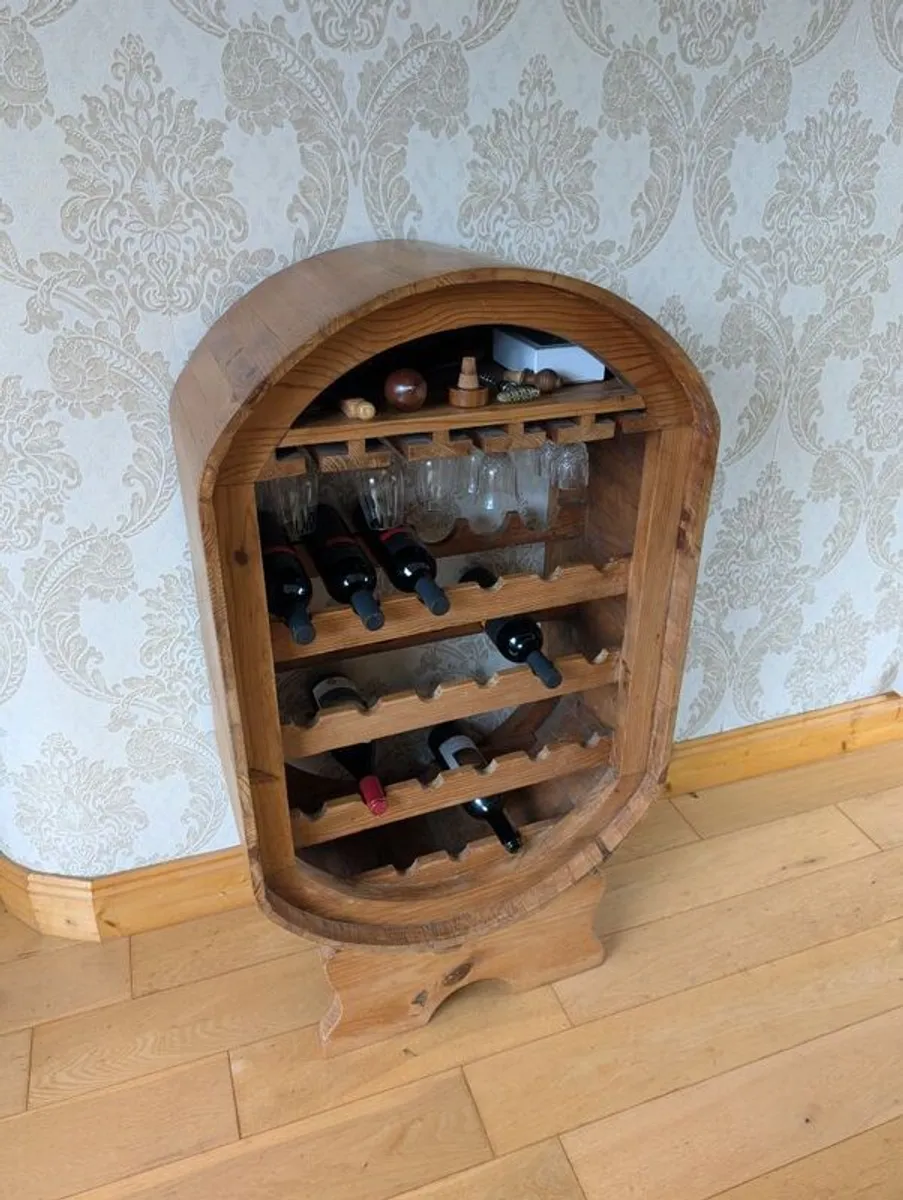 Barrel Style Oval Bottle and Glass Hanging Rack - Image 1